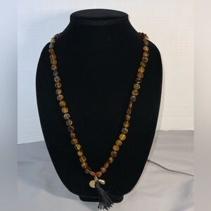 J. Crew Beaded Tigers Eye Tassel Necklace 28” #Nature #Boho
